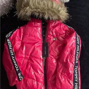 Tommy Hilfiger Bright Pink Puffer Jacket with Faux Fur Hood